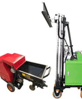 Heavy Duty Fully Automatic Cement Rendering Machine And Wall Polisher For Smooth Operator Grade Plaster Work On Residential Walls And Commercial Jobsites Zero Sweat, with red motorized cart and vertical arm.