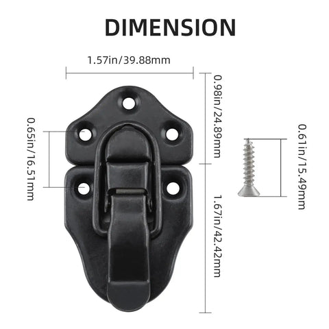 Duckbilled Toggle Hasp Latch Set 2 Pack With Screws For Jewelry Boxes And Wooden Cases Oil Rubbed Bronze Finish with dimensions