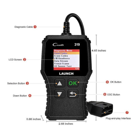 OBD2 Scanner CR319 Full OBD2 Functions Code Reader For Check Engine Light Gearhead Friendly with display and buttons