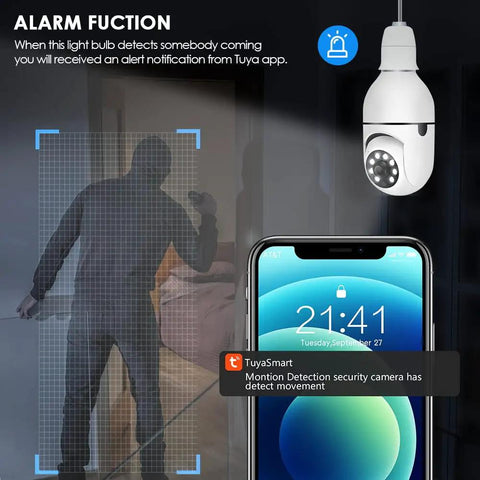 Wireless Light Bulb Security Camera With E27 Socket 1080P HD PTZ CCTV Auto Motion Tracking Two Way Audio Night Vision WiFi Tuya App