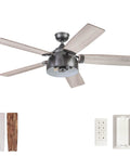 Industrial 52 Inch LED Ceiling Fan With Remote Light Kit, Dual Mounting, Reversible Motor, Five Dual Finish Blades, Iron Finish