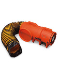 Beefy Industrial Com-Pax-Ial Blower Kit with canister, orange polyethylene housing, 8in x 25ft duct, 831 CFM, 13 HP, 115 VAC fan