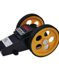 Smooth Operator Heavy Duty Length Counting Wheel With Integrated Encoder Sensor And Digital Controller For Precise Industrial Measurement Trade Rated Tools. Rugged design with yellow wheels and digital display.