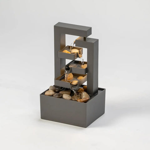 Small Desktop Waterfall Fountain 9.65 Inches For Desk Zen Vibes And Relaxation, 3 tier stone water feature with natural stones