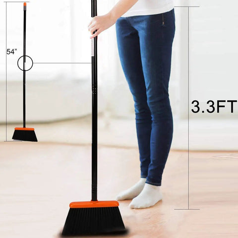 52 Inch Stand Up Broom And Dustpan Set With Tall Steel Handles For Home Kitchen Office And Lobby Cleaning Must Have Snap Together Upright Broom Dustpan Combo Space Saving Movable No Bending Required