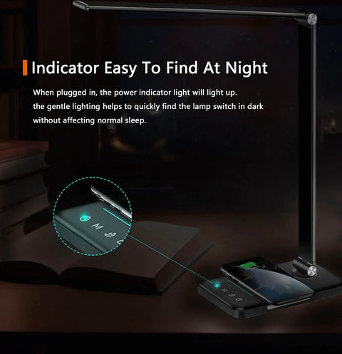 8 In 1 LED Desk Lamp With 10W Wireless Charger And USB Port Dimmable Office Table Lamp With 5 Color Modes 7 Brightness Levels 40 Minute Timer Reading Night Light For Bedroom