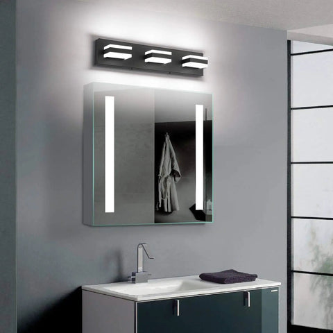 Vanity Light Fixtures Over Mirror LED Dimmable Three Light Bath Light In Black Finish, Modern Restroom Lighting