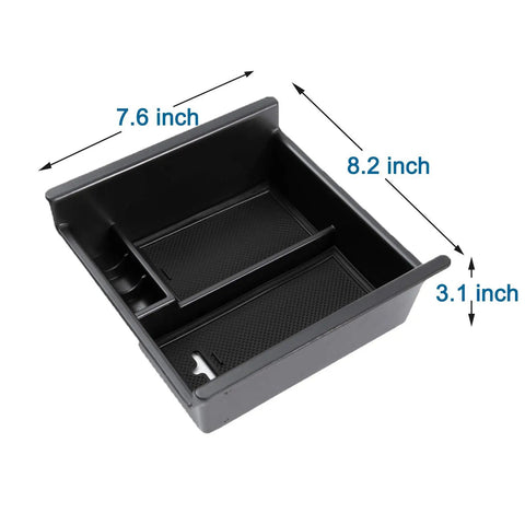 Center Console Organizer For Toyota 4Runner And Kia Telluride 2010 To 2024 showing dimensions, ABS tray with dividers.
