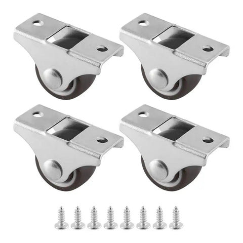 4 Piece Mini Casters 25Mm Furniture Wheels Heavy Duty Roller Replacement Hardware For Cabinets Desks And Storage Carts with mounting screws.
