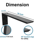 Beefy Heavy Duty Countertop Support Bracket Set Two Pack For Granite Quartz Wood Concrete And Laminate Countertops L Shaped Iron Shelf Brackets Twenty By Eight By Two And A Half Inches Hidden Forward Mount Ultra Strong Kitchen Shelf Supports with 16 inch length and beveled edge.