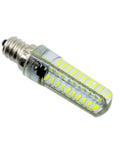 A clear LED bulb with visible yellow diodes, featuring a metal screw base, shown at an angle for optimal lighting applications.