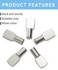 Heavy Duty Nickel Plated Cabinet Shelf Pegs Spoon Shape Zero Wobble Shelf Stabilizers For Bulletproof Wood Boards displayed from above.