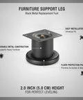 Beefy Bulletproof Black Metal Replacement Leg For Sofas Cabinets And Bed Frames 2 Inch Elevation Heavy Duty Support Foot