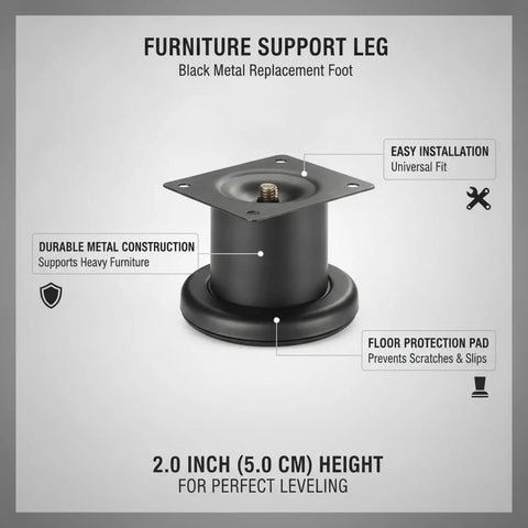 Beefy Bulletproof Black Metal Replacement Leg For Sofas Cabinets And Bed Frames 2 Inch Elevation Heavy Duty Support Foot