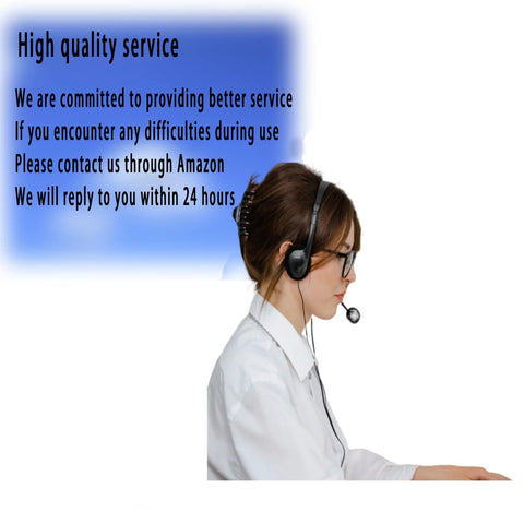 Customer service representative wearing headset and microphone, side view, with blue gradient service banner in background.
