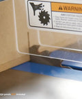 Straight Up Heavy Duty Diy Table Saw Sled Kit With Twenty Four Inch Universal T Track showing blade guard and warning label.