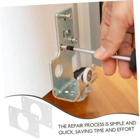 Stainless Steel 10 Piece Hinge Repair Plate Kit For Cabinet Doors Easy Installation And Quick Furniture Fixes shown in use