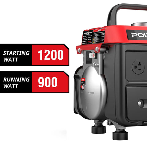 Gas Powered 1200W Portable Generator For Camping And Tailgating with 1200W start and 900W running power, side view