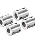 4 aluminum 5mm to 10mm bore rigid shaft couplers with set screws, L25XD20, for 3D printers, CNC, motors, and DIY robots, heavy duty use.