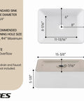 Rectangular White Vessel Sink For Bathroom Countertop With Premium Glaze, Above Counter Porcelain Ceramic Vanity Basin dimensions