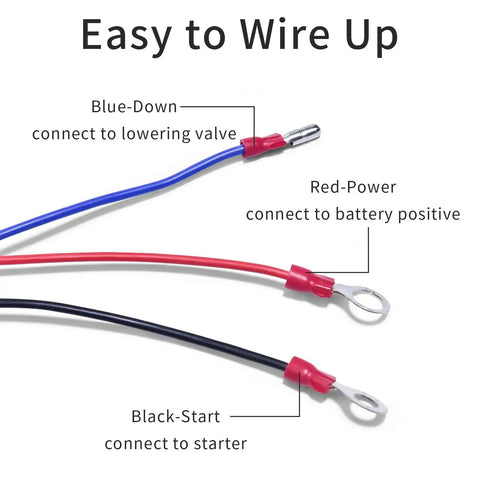Three wires labeled for 3 Wire Dump Trailer Remote Control Switch 12V For Single Acting Hydraulic Pumps Power Units.