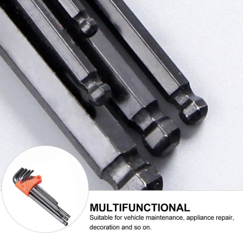 Top-Notch 9-Piece Ball-End Hex Key Wrench Set With Extended Medium-Length Handles And Black Oxide Finish For Rock Hard Mechanical And Home Maintenance Jobs, close-up