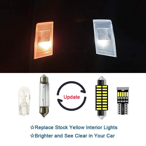 Interior LED Lighting Kit 10 Piece For Toyota Tacoma All Model Years 2005 Through 2022 before and after brightness comparison