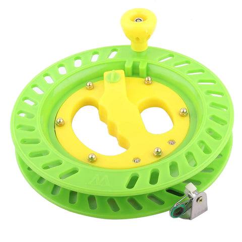 Heavy Duty Fishing Kite Line Spool 22cm ABS Plastic Winding Reel Holder in bright green and yellow for outdoor use.