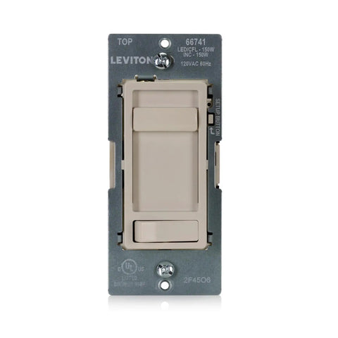 Super Smooth Glide Flicker Free LED Dimmer Wall Switch For 150 Watt Leds Halogen And Incandescent Fixtures Light Almond front view