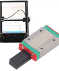 Close-up of Two Pack Linear Motion Carriage Block For MGN12H Rails Heavy Duty Slider Bearing, shown with 3D printer setup.