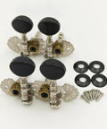 Premium White Ukulele Tuner Pegs And Keys With Smooth Gear Action Compact Metal Alloy Machine Heads Featuring Decorative Plates.