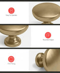 Champagne Bronze Cabinet Knobs Set 30 Pack Round Dresser Drawer Handles showing easy install and rounded edges features.