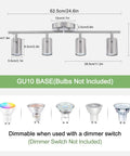 Dimensions and features of 4 Light Brushed Nickel Track Lighting Kit With Adjustable GU10 Heads For Ceiling Install, Modern Foldable Spotlight Fixtures, bulbs not included