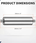 Durable Galvanized Steel Conveyor Rollers, 8 Inch X 2 Inch Diameter, Heavy Duty Replacement Parts For Industrial Warehouse Material Handling Systems, Thickened Shaft Design For Reliable Operation with dimensions displayed.