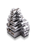Stack of Top Shelf 2 Piece 304 Stainless Steel Hidden Cabinet Hinges For Kitchen Furniture in silver finish.