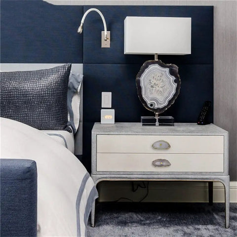 Top Tier Natural Agate Stone Cabinet Drawer Knobs With Gold Plated Edges And Textured Surfaces Sick Decorative Dresser Pulls on nightstand.