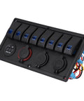 Eight Gang Rocker Switch Panel With Dual USB Outlets And Digital Voltmeter LED 12V 24V Marine Power Hub for vehicles