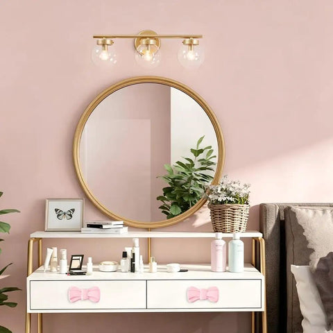 Top Tier Pink Bow Ceramic Cabinet Knobs And Decorative Drawer Pulls With Mounting Screws For Single Hole Furniture Updating That Chic Coquette Vibe That Truly Hits Different Daily on a vanity with a round mirror.