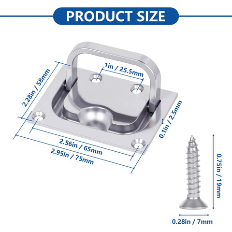 316 Stainless Steel Flush Lifting Handle And Recessed Door Pull With Mounting Screws For Boat Deck Hatch Floor Toolbox And Furniture 2.95 By 2.28 Inch Low Profile Recessed Pull 1 Pack shown with dimensions and screw