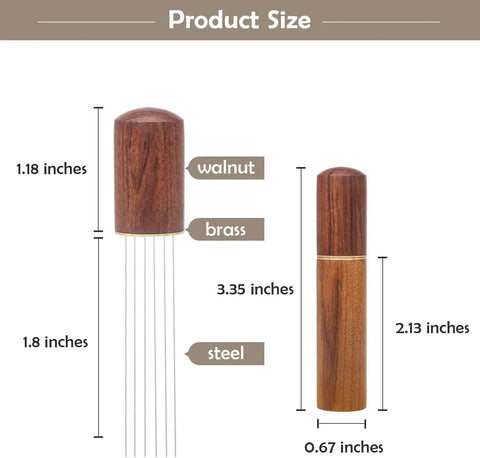 Espresso Distribution Tool With Six Needles And Walnut Wood Handle, Portable Coffee Stirrer For Even Extraction, Pro Grade Performance For Home Or Studio Barista Set, Includes Stand And Natural Wood Grip