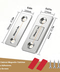 Ultra Thin Magnetic Cabinet Door Catch 6 Pack With Adhesive No Drill Latch For Easy Install Kitchen Cabinets Cupboards Drawers And Closets Nearly Invisible 3.65 mm Slim Silver Magnetic Catch For Smooth Secure Closure dimensions