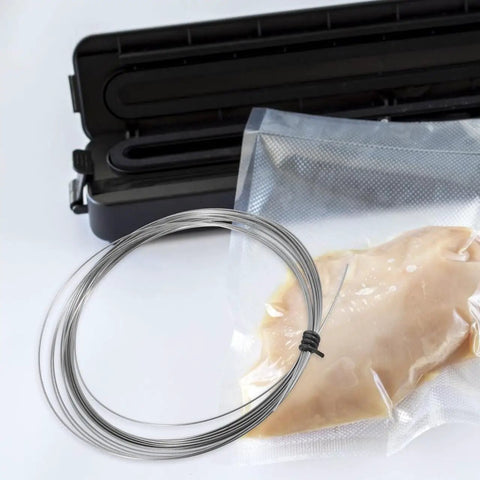 Universal Vacuum Sealer Heating Cable And Heat Shrink Strip Replacement For Industrial Machines Dead Nuts Compatible Plug And Play Setup with chicken in vacuum bag.