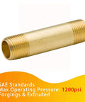 Brass Pipe Fitting Long Nipple Heavy Duty One Quarter Inch NPT Male To One Quarter Inch NPT Male Extender Connector