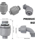Top Shelf Rock Solid 1/2 Inch Liquid Tight Connectors For Flexible Pvc Conduit Fittings 30 Pack Includes Straight And 90 Degree Elbows with dimensions.