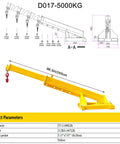 Heavy Duty Adjustable Mobile Crane Telescopic Boom With 11000 Lb Forklift Rig And Truss Jib Lifting Hoist, 96.5in yellow steel arm with hook.