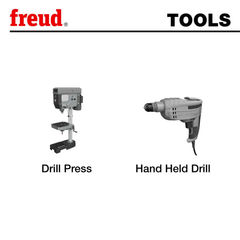Freud drill press and hand held drill comparison illustration