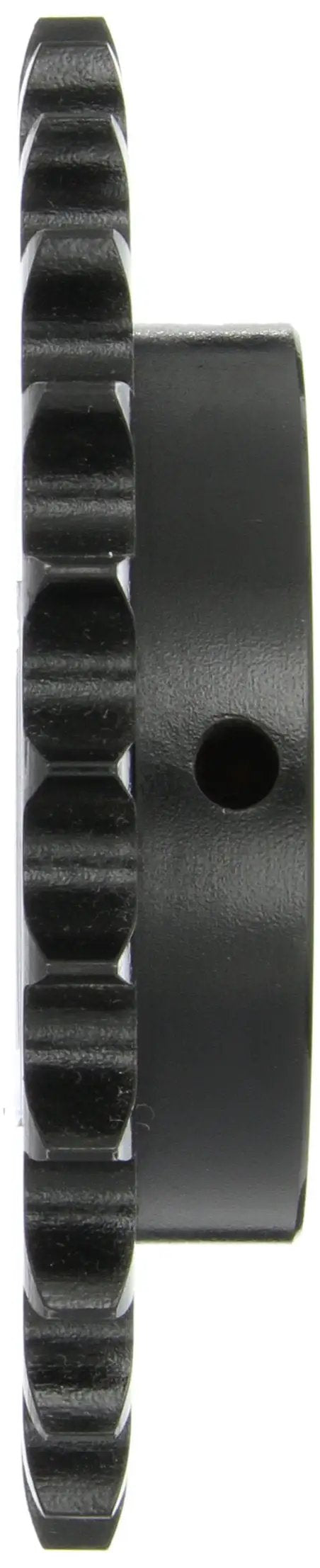Drop In Ready Single Strand Roller Chain Sprocket For ANSI No 60 Chains, side view, showcases heavy duty hardened steel teeth and finished bore.