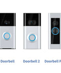 Different models of Ring video doorbells including Doorbell 2 and Doorbell Pro displayed in a row.
