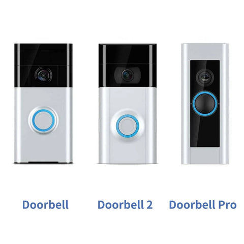 Different models of Ring video doorbells including Doorbell 2 and Doorbell Pro displayed in a row.