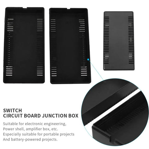 Sturdy Black Abs Plastic Junction Boxes For Electrical Components featuring Dust Proof Button Design With No Screws. Two black plastic cases.